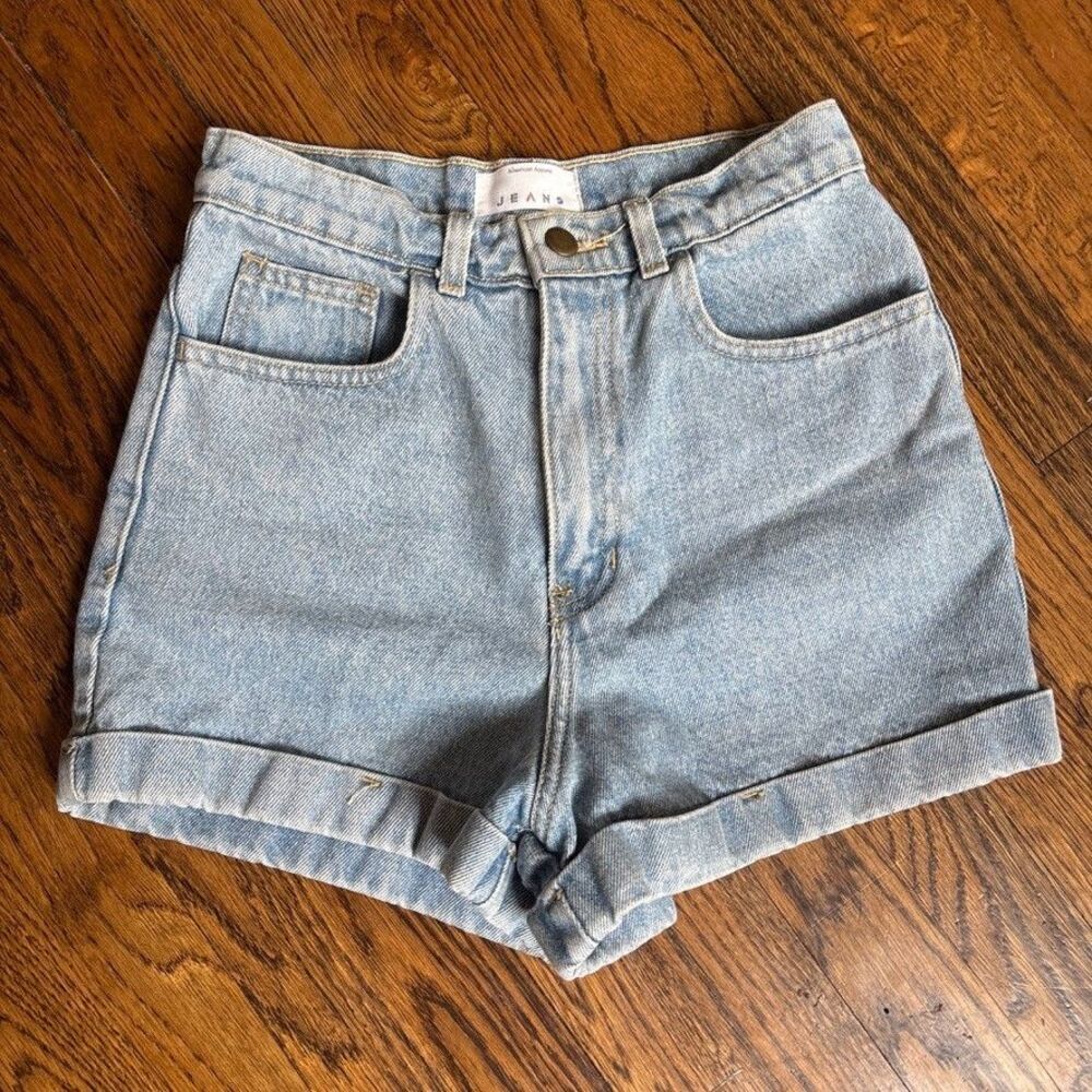 American Apparel Denim High-Waist Cuff Shorts Light Wash Size 27 Made in USA